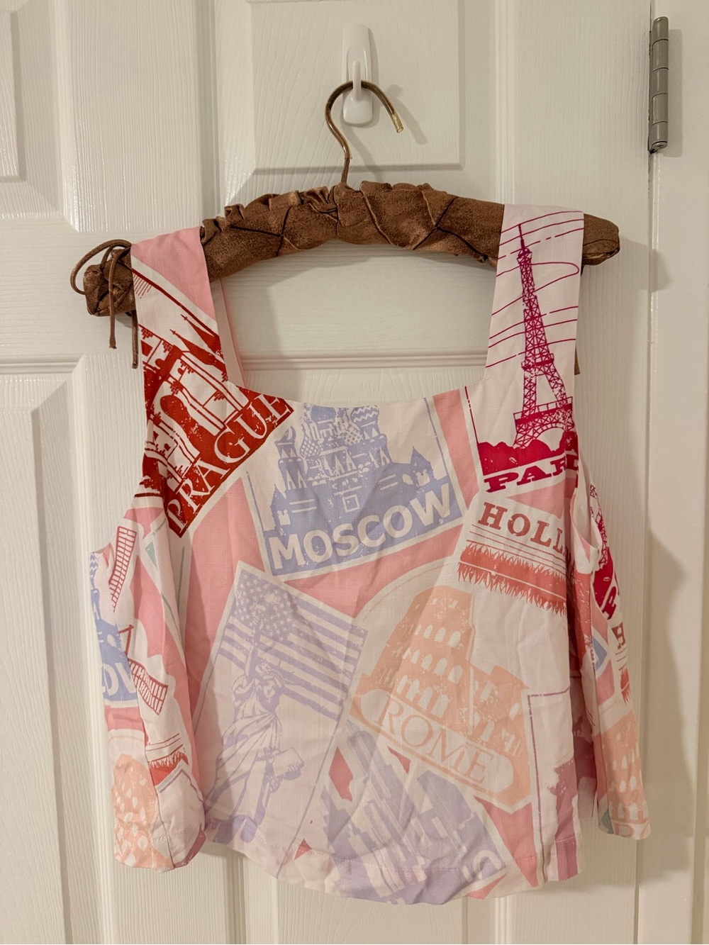 Prosperina Destination Sleeveless Pink Multi-City Print Tank Top